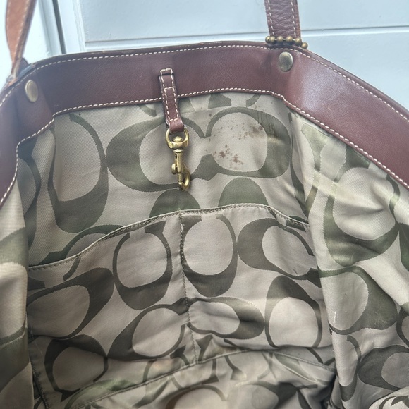 Coach Bleeker Tattersal Plaid Travel Tote Bag Brown Leather Trim & Zip pocket - Picture 11 of 16